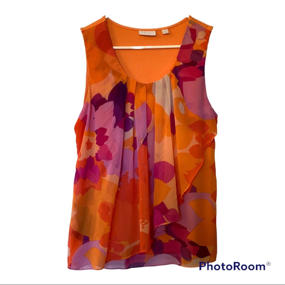 Gorgeous New York & Company Stretch Orange and Fuchsia Sleeveless Top Size Large